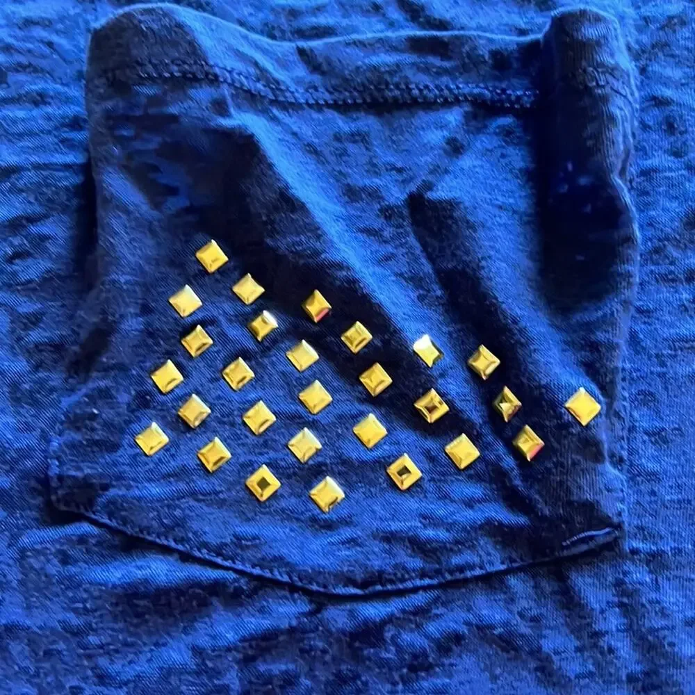 Mascara XL Blue Burnout Crop Top Studded Pocket Cropped